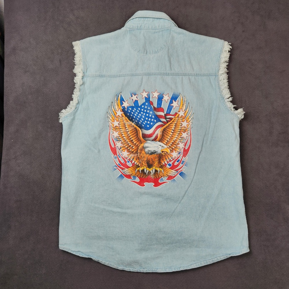 Boulevard Motorcycle Branson MI Denim Vest Shirt Mens XL‎ Eagle American Flag